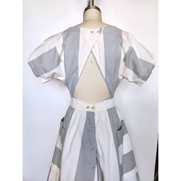 50s Stripes Dress Large Pockets Button Down Back Mid Century Bombshell  XXS - Picture 3 of 10